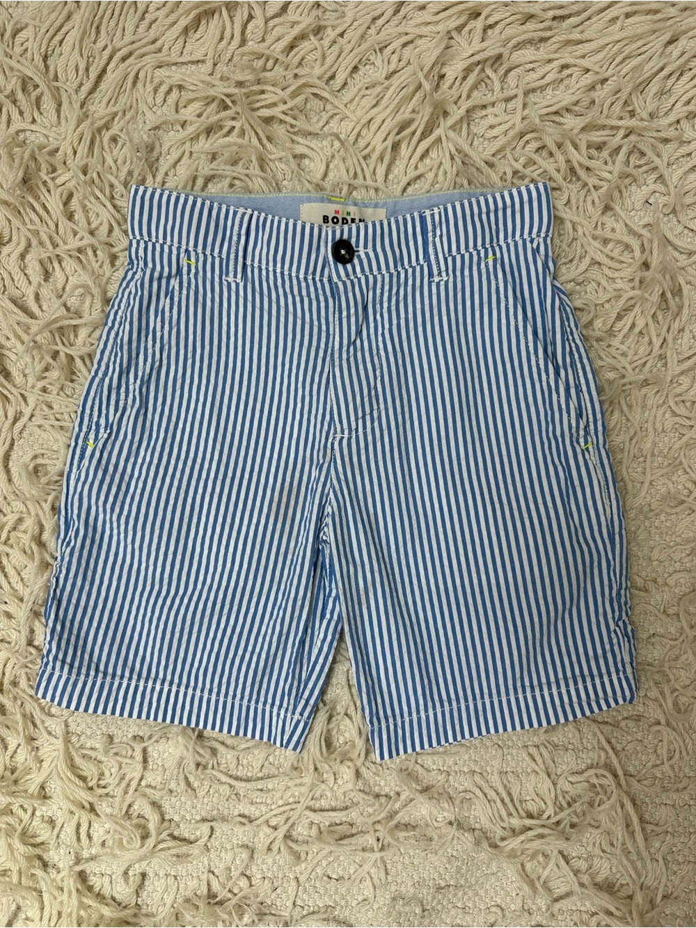 Mini Boden Boys Blue and White Seersucker Shorts | Size 7-8 | GUC